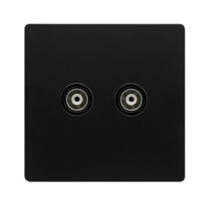 Click Definity Complete Twin Isolated Coaxial Outlet Matt Black Cover Plate Black Insert
