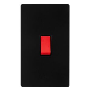 Click Definity Complete 50A 2 Gang Double Pole Switch Matt Black Cover Plate Black Insert