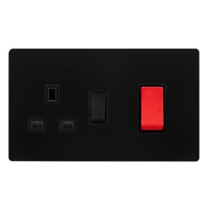 Click Definity Complete 50A Double Pole Switch With 13A Double Pole Switched Socket Matt Black Cover Plate Black Insert