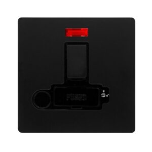 Click Definity Complete 13A Switched Lockable Connection Unit With Neon & Optional Flex Outlet Matt Black Cover Plate Black Insert