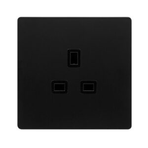 Click Definity Complete 13A 1 Gang Unswitched Socket Matt Black Cover Plate Black Insert