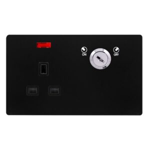 Click Definity Complete 13A 1 Gang Double Pole Key Lockable Socket With Neon Matt Black Cover Plate Black Insert