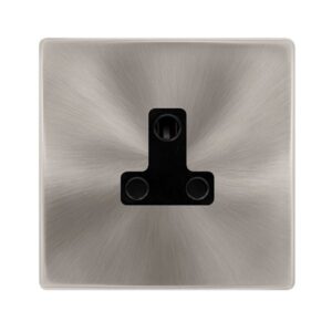 Click Definity Complete 5A Round Pin Socket Brushed Steel Cover Plate Black Insert