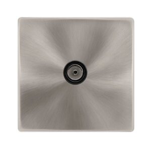 Click Definity Complete Single Non-Isolated Coaxial Outlet Brushed Steel Cover Plate Black Insert