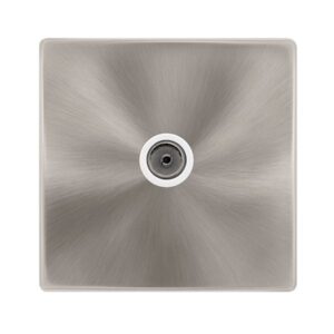 Click Definity Complete Single Non-Isolated Coaxial Outlet Brushed Steel Cover Plate Polar White Insert