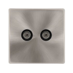 Click Definity Complete Twin Non-Isolated Coaxial Outlet Brushed Steel Cover Plate Black Insert