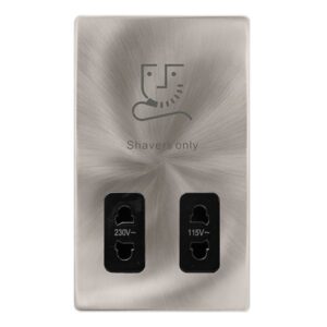 Click Definity Complete 115/230V Dual Voltage Shaver Socket Brushed Steel Cover Plate Black Insert