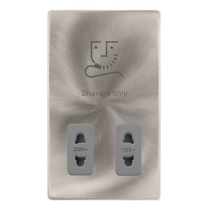 Click Definity Complete 115/230V Dual Voltage Shaver Socket Brushed Steel Cover Plate Grey Insert