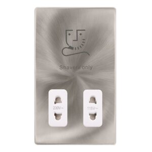 Click Definity Complete 115/230V Dual Voltage Shaver Socket Brushed Steel Cover Plate Polar White Insert