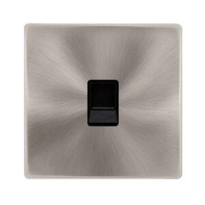 Click Definity Complete Single Rj11 (Irish/Us) Outlet Brushed Steel Cover Plate Black Insert