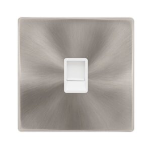 Click Definity Complete Single Rj11 (Irish/Us) Outlet Brushed Steel Cover Plate Polar White Insert