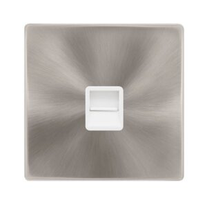 Click Definity Complete Single Telephone Secondary Outlet Brushed Steel Cover Plate Polar White Insert