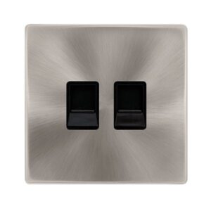 Click Definity Complete Twin Telephone Secondary Outlet Brushed Steel Cover Plate Black Insert