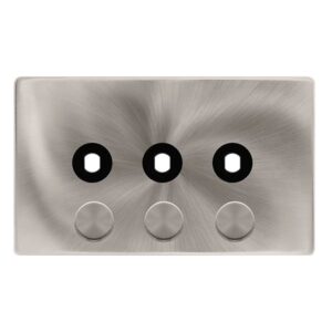 Click Definity Complete 3 Gang Unfurnished Dimmer Plate & Knobs Brushed Steel