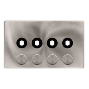 Click Definity Complete 4 Gang Unfurnished Dimmer Plate & Knobs Brushed Steel