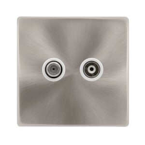 Click Definity Complete Non-Isolated Single Satellite Outlet- Brushed Steel Cover Plate Polar White Insert