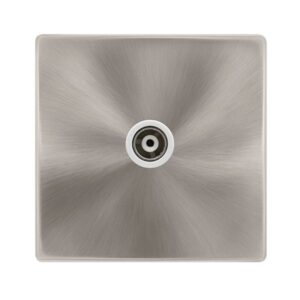 Click Definity Complete Single Isolated Coaxial Outlet Brushed Steel Cover Plate Polar White Insert