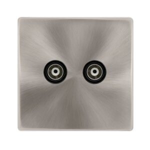 Click Definity Complete Twin Isolated Coaxial Outlet Brushed Steel Cover Plate Black Insert
