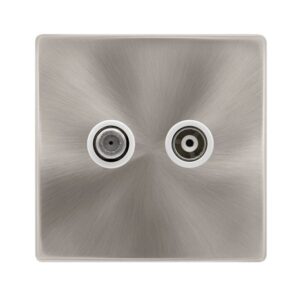 Click Definity Complete Non-Non-Isolated Single Satellite Outlet- Brushed Steel Cover Plate Polar White Insert