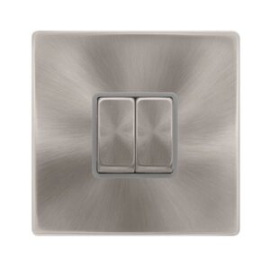 Click Definity Complete 10Ax Ingot 2 Gang 2 Way Switch Brushed Steel Cover Plate Grey Insert