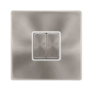 Click Definity Complete 10Ax Ingot 2 Gang 2 Way Switch Brushed Steel Cover Plate Polar Insert