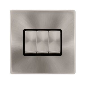 Click Definity Complete 10Ax Ingot 3 Gang 2 Way Switch Brushed Steel Cover Plate Black Insert