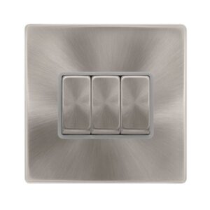 Click Definity Complete 10Ax Ingot 3 Gang 2 Way Switch Brushed Steel Cover Plate Grey Insert