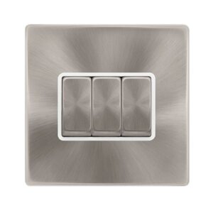 Click Definity Complete 10Ax Ingot 3 Gang 2 Way Switch Brushed Steel Cover Plate Polar Insert