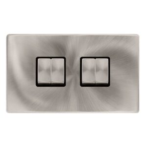 Click Definity Complete 10Ax Ingot 4 Gang 2 Way Switch Brushed Steel Cover Plate Black Insert