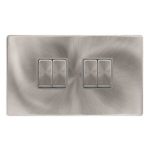 Click Definity Complete 10Ax Ingot 4 Gang 2 Way Switch Brushed Steel Cover Plate Grey Insert