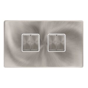 Click Definity Complete 10Ax Ingot 4 Gang 2 Way Switch Brushed Steel Cover Plate Polar Insert