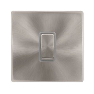 Click Definity Complete 10Ax Ingot 1 Gang Intermediate Switch Brushed Steel Cover Plate Grey Insert