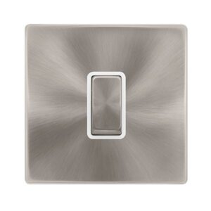 Click Definity Complete 10Ax Ingot 1 Gang Intermediate Switch Brushed Steel Cover Plate Polar Insert