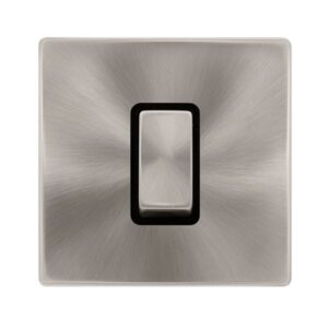 Click Definity Complete 50A Ingot 1 Gang Double Pole Switch Brushed Steel Cover Plate Black Insert