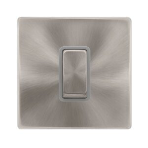 Click Definity Complete 50A Ingot 1 Gang Double Pole Switch Brushed Steel Cover Plate Grey Insert