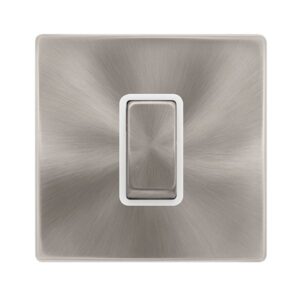 Click Definity Complete 50A Ingot 1 Gang Double Pole Switch Brushed Steel Cover Plate Polar White Insert