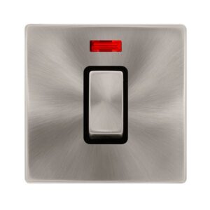 Click Definity Complete 50A Ingot 1 Gang Double Pole Switch With Neon Brushed Steel Cover Plate Black Insert