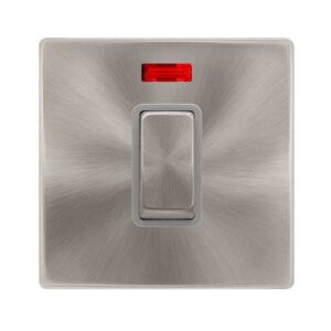 Click Definity Complete 50A Ingot 1 Gang Double Pole Switch With Neon Brushed Steel Cover Plate Grey Insert