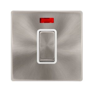 Click Definity Complete 50A Ingot 1 Gang Double Pole Switch With Neon Brushed Steel Cover Plate Polar White Insert