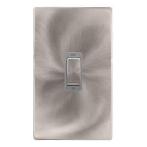 Click Definity Complete 50A Ingot 2 Gang Double Pole Switch Brushed Steel Cover Plate Grey Insert