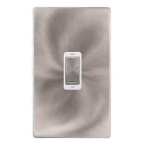 Click Definity Complete 50A Ingot 2 Gang Double Pole Switch Brushed Steel Cover Plate Polar White Insert