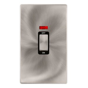 Click Definity Complete 50A Ingot 2 Gang Double Pole Switch With Neon Brushed Steel Cover Plate Black Insert