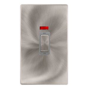Click Definity Complete 50A Ingot 2 Gang Double Pole Switch With Neon Brushed Steel Cover Plate Grey Insert