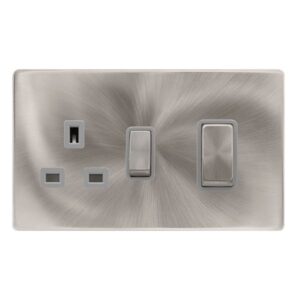 Click Definity Complete 50A Ingot Double Pole Switch With 13A Double Pole Switched Socket Brushed Steel Cover Plate Grey Insert