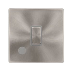 Click Definity Complete 20A Ingot Double Pole Switch With Flex Outlet Brushed Steel Cover Plate Grey Insert