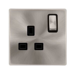 Click Definity Complete 13A Ingot 1 Gang Dp Switched Socket Brushed Steel Cover Plate Black Insert