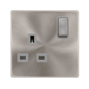 Click Definity Complete 13A Ingot 1 Gang Dp Switched Socket Brushed Steel Cover Plate Grey Insert
