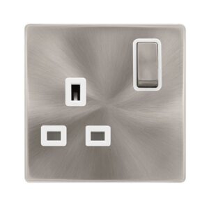 Click Definity Complete 13A Ingot 1 Gang Dp Switched Socket Brushed Steel Cover Plate Polar White Insert