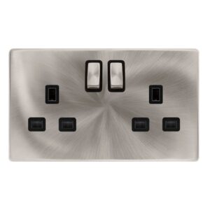 Click Definity Complete 13A Ingot 2 Gang Dp Switched Socket Brushed Steel Cover Plate Black Insert