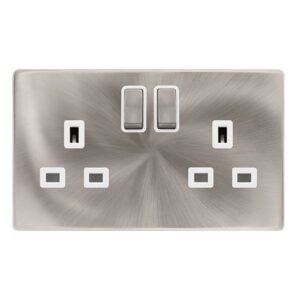 Click Definity Complete 13A Ingot 2 Gang Dp Switched Socket Brushed Steel Cover Plate Polar White Insert